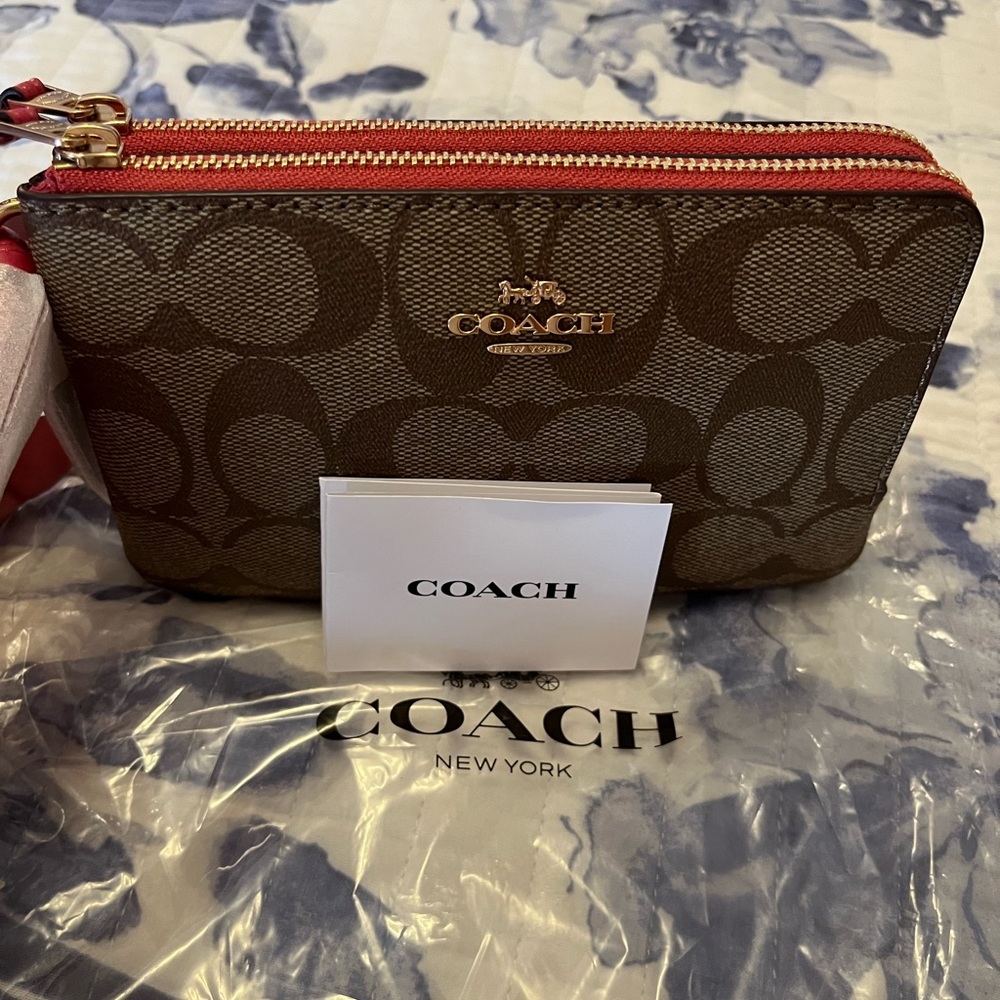 COACH double corner zip wristlet